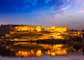 Amer Fort at night in twilight. Jaipur, Rajastan, photo