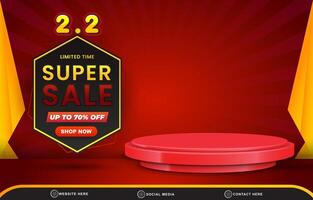02.02 limited super sale template banner with blank space 3d podium for product sale with abstract gradient red background design vector