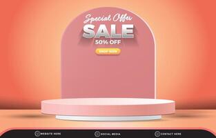 special offer sale discount template banner with blank space 3d podium for product sale with abstract gradient orange background design vector