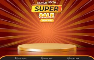 special offer super sale discount template banner with blank space 3d podium for product sale with abstract gradient brown and red background design vector