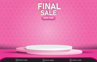 final sale discount template banner with blank space 3d podium for product sale with abstract gradient pink background design vector