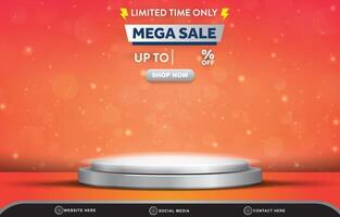 limited mega sale discount template banner with blank space 3d podium for product sale with abstract gradient orange background design vector