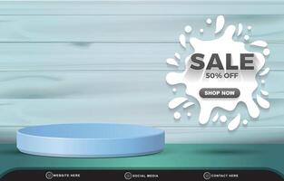 elegant sale discount template banner with blank space 3d podium for product sale with abstract gradient blue and white background design vector