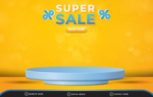 super sale discount template banner with blank space 3d podium for product sale with abstract gradient yellow background design vector