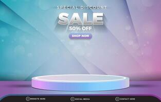 special discount sale template banner with blank space 3d podium for product sale with abstract gradient blue and purple background design vector