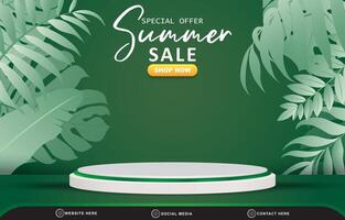 summer sale discount template banner with blank space 3d podium for product sale with abstract gradient green background design vector