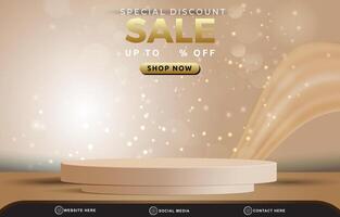 special discount sale template banner with blank space 3d podium for product sale with abstract gradient brown and white background design vector