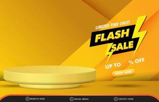 limited flash sale discount template banner with blank space 3d podium for product sale with abstract gradient orange and yellow background design vector
