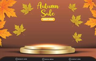 autumn sale discount template banner with blank space 3d podium for product sale with abstract gradient brown background design vector