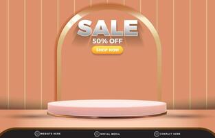 sale discount template banner with blank space 3d podium for product sale with abstract gradient brown background design vector