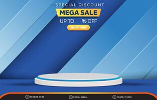 special discount mega sale template banner with blank space 3d podium for product sale with abstract gradient blue background design vector