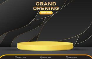 grand opening sale template banner with blank space 3d podium for product sale with abstract gradient black background design vector
