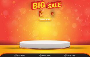 big sale discount template banner with blank space 3d podium for product sale with abstract gradient orange and yellow background design vector