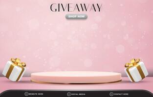 giveaway sale discount template banner with blank space 3d podium for product sale with abstract gradient pink and white background design vector
