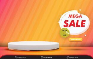 mega sale discount template banner with blank space 3d podium for product sale with abstract gradient pink and orange background design vector