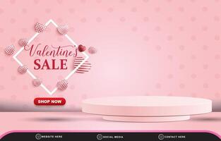 beautiful valentine sale discount template banner with blank space 3d podium for product sale with abstract gradient pink background design vector