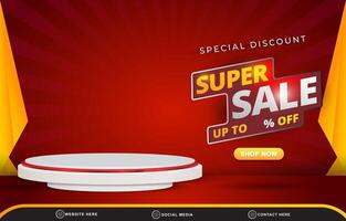 special discount super sale template banner with blank space 3d podium for product sale with abstract gradient red background design vector