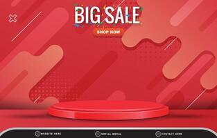 big sale discount template banner with blank space 3d podium for product sale with abstract gradient red background design vector