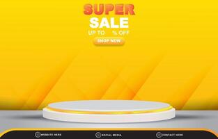 super sale discount template banner with blank space 3d podium for product sale with abstract gradient yellow background design vector