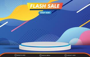 flash sale template banner with blank space 3d podium for product sale with abstract gradient blue background design vector