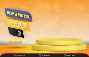 new arrival sale discount template banner with blank space 3d podium for product sale with abstract gradient yellow and white background design vector