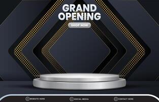 grand opening sale template banner with blank space 3d podium for product sale with abstract gradient black background design vector