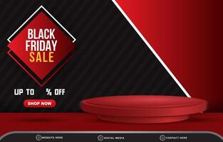 black friday sale discount template banner with blank space 3d podium for product sale with abstract gradient black and red background design vector