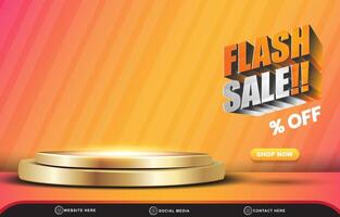flash sale discount template banner with blank space 3d podium for product sale with abstract gradient pink and orange background design vector