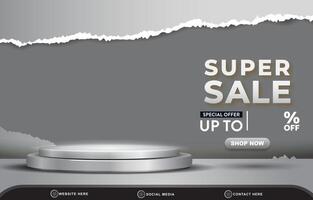 special offer super sale discount template banner with blank space 3d podium for product sale with abstract gradient black and grey background design vector