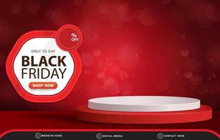 black friday sale discount template banner with blank space 3d podium for product sale with abstract gradient red background vector