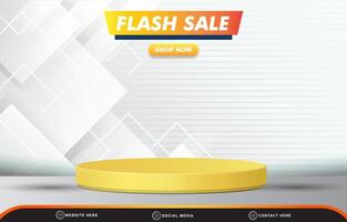flash sale template banner with blank space 3d podium for product sale with abstract gradient white background design vector