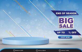 big sale discount template banner with blank space 3d podium for product sale with abstract gradient blue and white background design vector