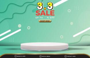 03.03 sale discount template banner with blank space 3d podium for product sale with abstract gradient green and white background design vector
