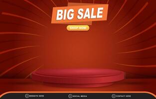big sale discount template banner with blank space 3d podium for product sale with abstract gradient red background design vector