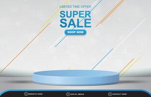 limited super sale discount template banner with blank space 3d podium for product sale with abstract gradient white background design vector