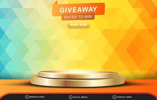 giveaway sale template banner with blank space 3d podium for product sale with abstract gradient orange and blue background design vector