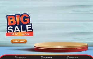 big sale discount template banner with blank space 3d podium for product sale with abstract gradient blue background design vector