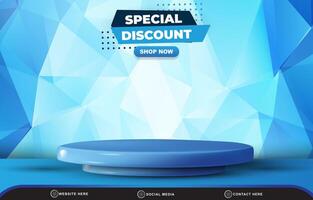special discount sale template banner with blank space 3d podium for product sale with abstract gradient blue and white background design vector