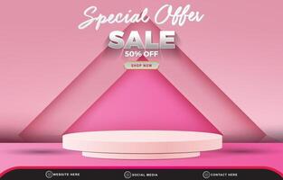 special offer sale discount template banner with blank space 3d podium for product sale with abstract gradient pink background design vector