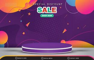 special discount sale template banner with blank space 3d podium for product sale with abstract gradient purple background design vector