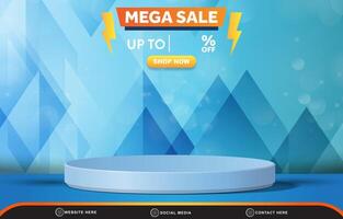 mega sale discount template banner with blank space 3d podium for product sale with abstract gradient blue background design vector