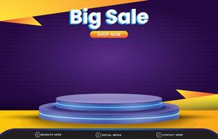 big sale discount template banner with blank space 3d podium for product sale with abstract gradient blue and yellow background design vector