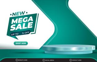 new mega sale discount template banner with blank space 3d podium for product sale with abstract gradient green and white background design vector