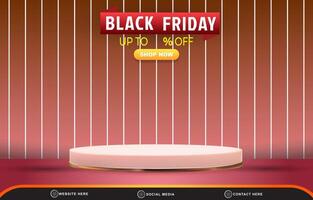 black friday sale discount template banner with blank space 3d podium for product sale with abstract gradient brown and pink background design vector