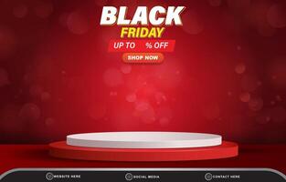 elegant black friday sale discount template banner with blank space 3d podium for product sale with abstract gradient red background vector