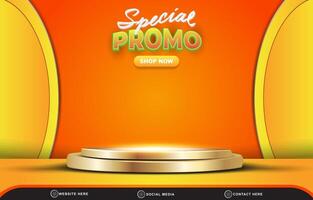 special promo template banner with blank space 3d podium for product sale with abstract gradient orange and yellow background design vector