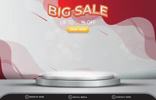 elegant big sale discount template banner with blank space 3d podium for product sale with abstract gradient red and white background design vector