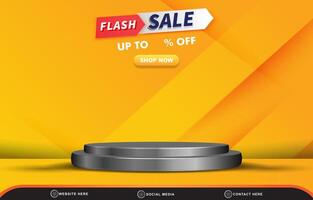 flash sale discount template banner with blank space 3d podium for product sale with abstract gradient orange and yellow background design vector