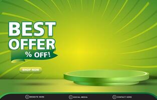 best offer sale discount template banner with blank space 3d podium for product sale with abstract gradient green and yellow background design vector
