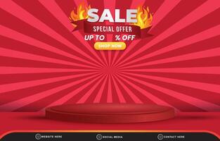special offer sale discount template banner with blank space 3d podium for product sale with abstract gradient red background design vector